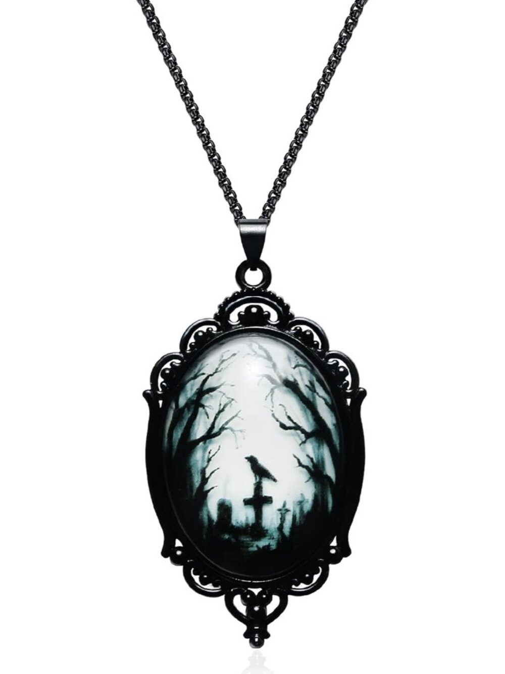 Women's Black Raven Necklace as Goth Accessories Bat Pendant Halloween Jewelry